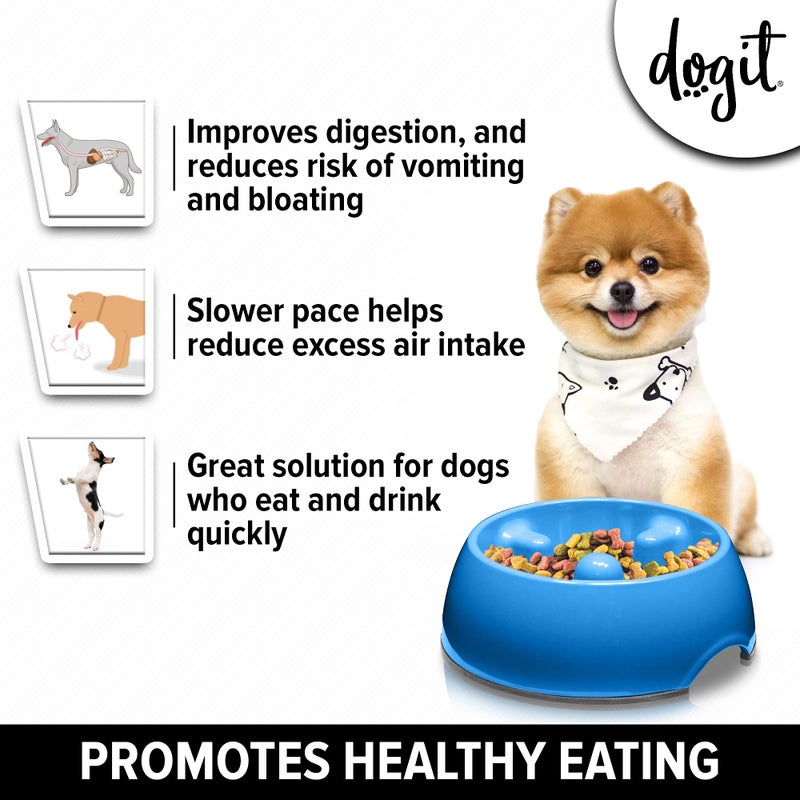 Dogit Dog Bowl Slow Feeder for Wet or Dry Dog Food, Go Slow Anti-Gulping Dog Dish, Blue, S - Image 2